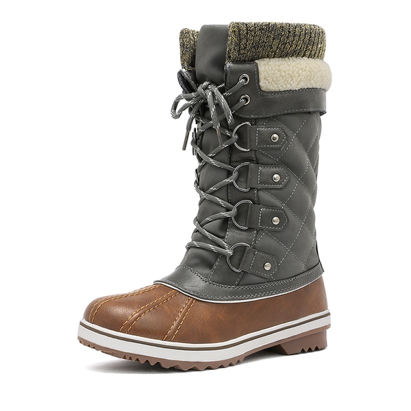 Lace Up Winter Fur Snow Boots - TAN KHAKI -  0